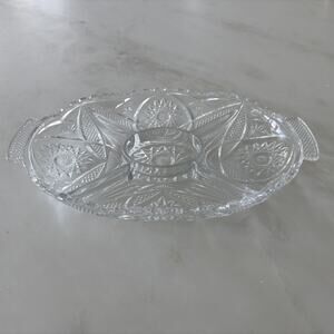 Crystal Glass Star Pattern Divided Vintage Serving Dish with handles 5 Sections
